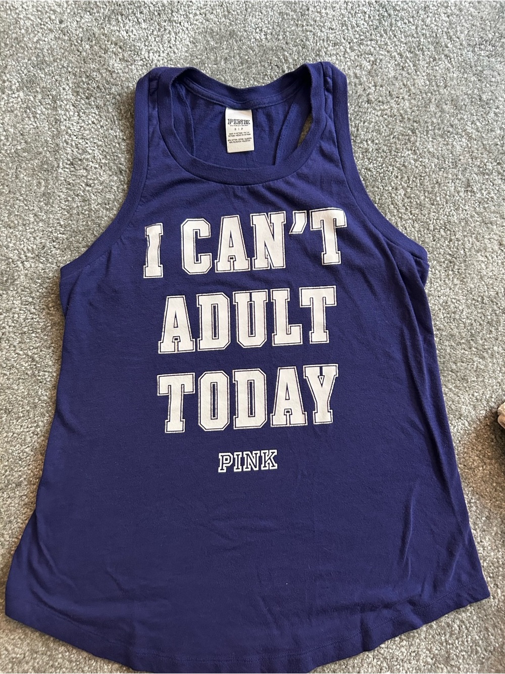 PINK Victoria's Secret Purple Racerback Tank with White Graphic